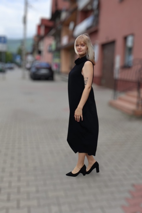 Czarna sukienka midi Kristen z kieszeniami pasek w zestawie Pietro Brunelli