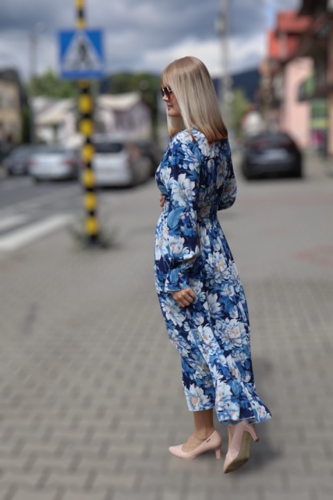 Długa wiskozowa sukienka z kieszeniami, dekolt kopertowy, marka Pepper