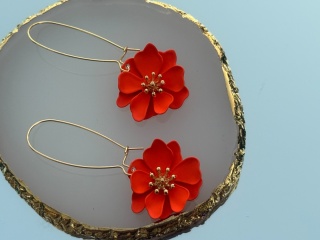 Koczyki wiszące kwiat kolor pomarańczowy