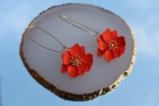 Koczyki wiszące kwiat kolor pomarańczowy