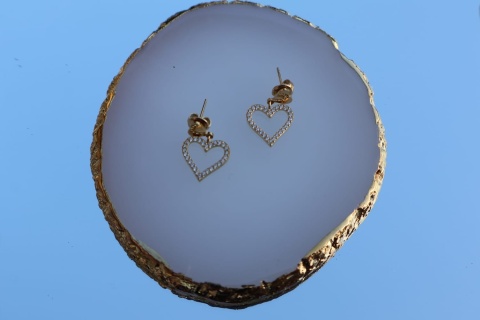 Kolczyki sztyfty, wkrętki, stal nierdzewna, serca z cyrkoniami