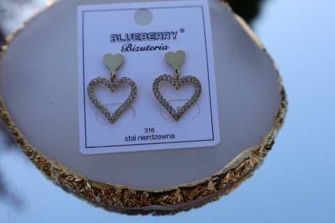 Kolczyki sztyfty, wkrętki, stal nierdzewna, serca z cyrkoniami