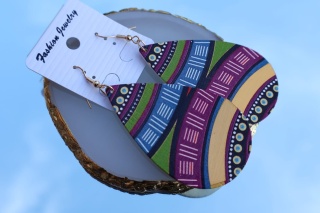 Kolczyki wiszące, drewniane, kolorowe łezki