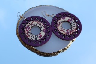 Kolczyki wiszące, drewniane, okrągłe,ażurowe