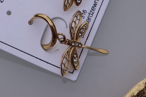 Kolczyki wiszące ważki cyrkonie stal nierdzewna 316 Blueberry