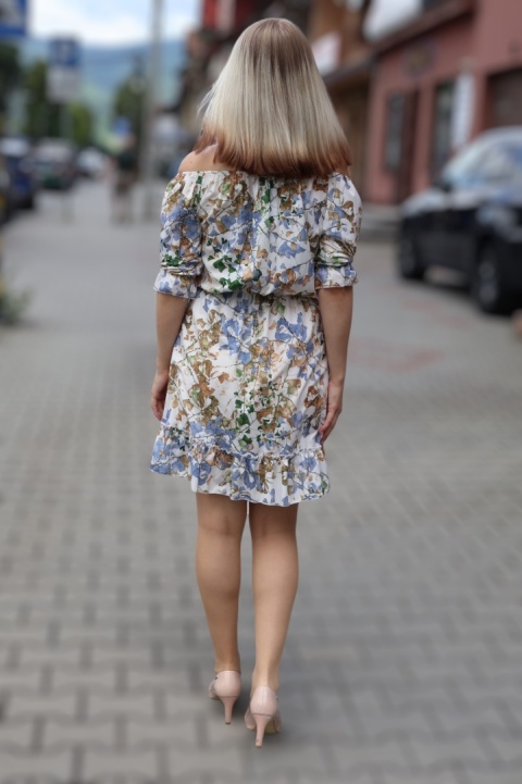 Sukienka z krótkimi rękawami, motyw liści