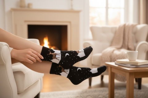 Bawełniane skarpetki świąteczne z motywem renifera Aurovia,czarne