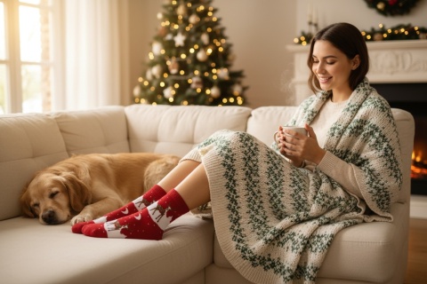 Bawełniane skarpetki świąteczne z motywem renifera Aurovia,czerwone