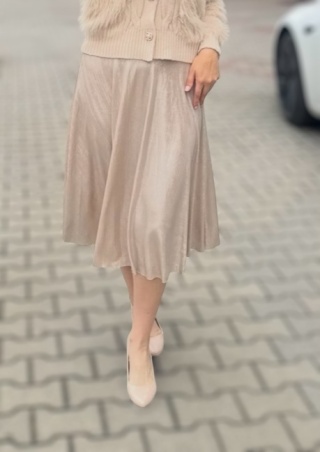 Beżowa plisowana spódnica midi z połyskiem