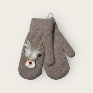 Beżowe rękawiczki jednopalcowe z motywem renifera damskie