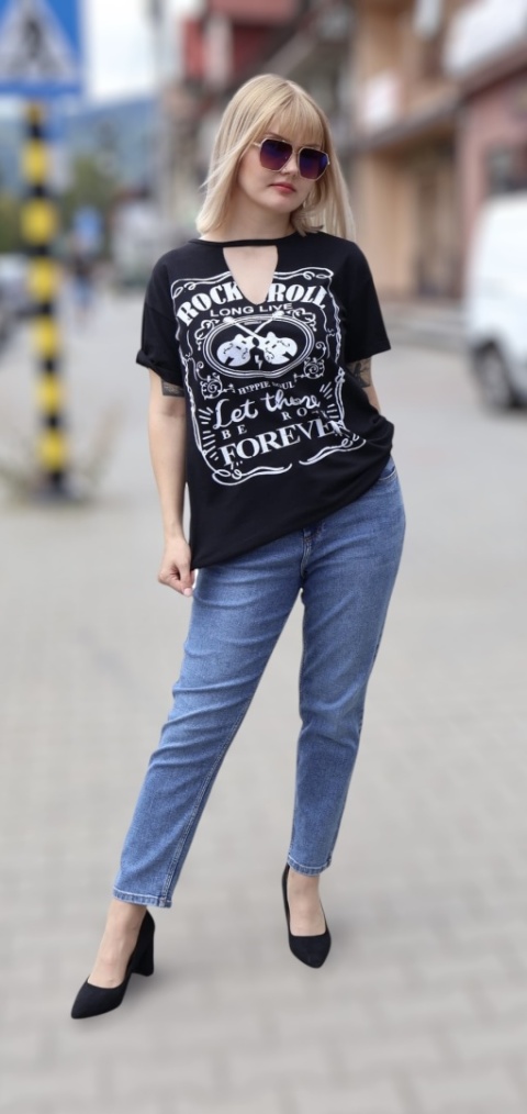 Bluzka bawełniana czarna z nadrukiem rockowym