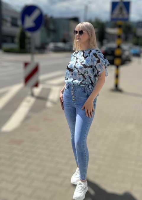 Bluzka mgiełka róże z rękawem w kształcie skrzydeł motyla