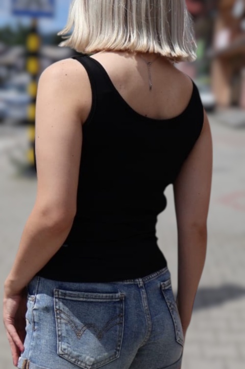 Bluzka top prążek dekolt v z wszytymi wkładkami czarny