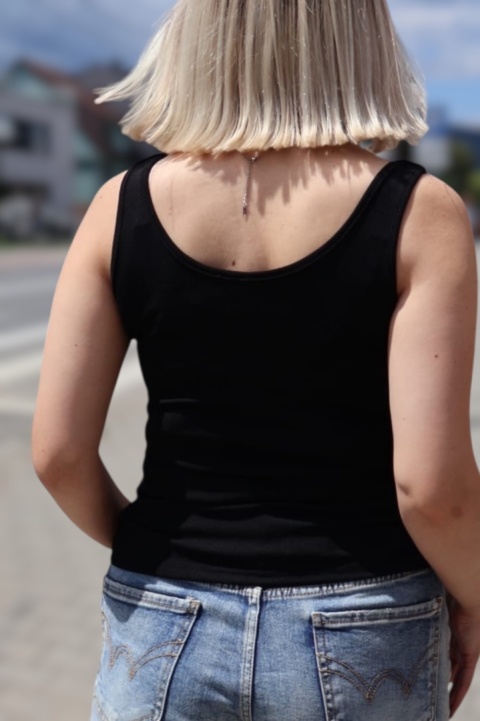 Bluzka top prążek dekolt v z wszytymi wkładkami czarny