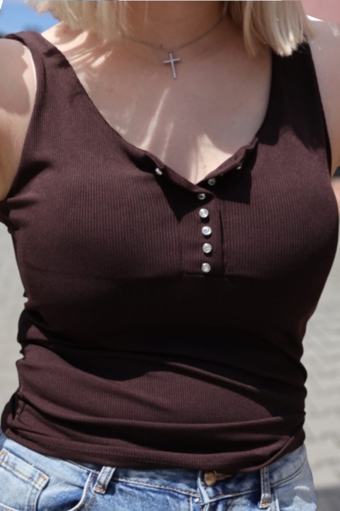 Bluzka top prążek dekolt v z wszytymi wkładkami czekoladowy