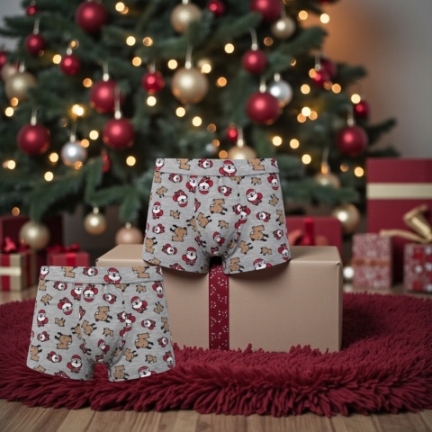 Chłopięce bokserki świąteczne Moraj z Mikołajem i reniferami szare