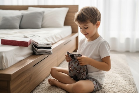 Chłopięce bokserki świąteczne Moraj z Mikołajem i reniferami szare