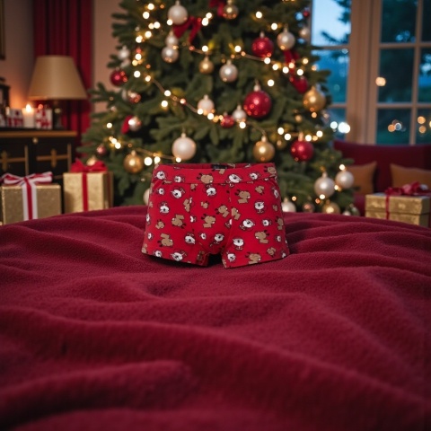 Chłopięce bokserki świąteczne Moraj z Mikołajem i reniferami czerwone