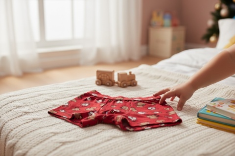 Chłopięce bokserki świąteczne Moraj z Mikołajem i reniferami czerwone