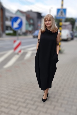 Czarna sukienka midi Kristen z kieszeniami pasek w zestawie Pietro Brunelli