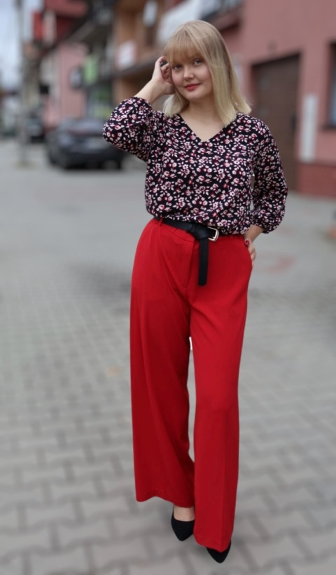 Czerwone eleganckie spodnie z szeroką nogawką H&M