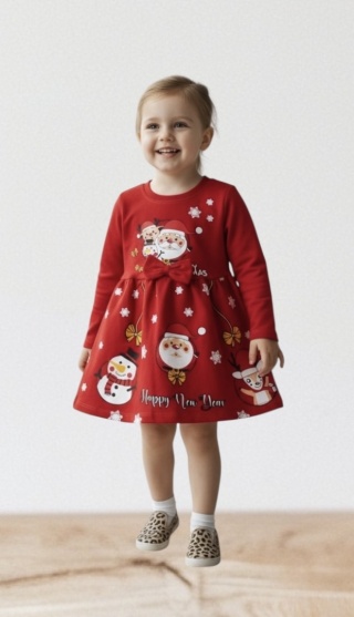 Dziewczęca sukienka świąteczna z długim rękawem i kokardą