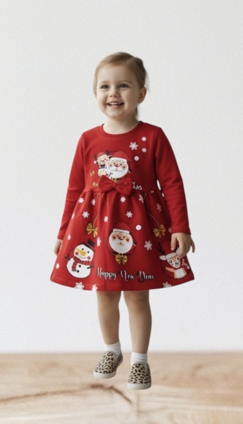 Dziewczęca sukienka świąteczna z długim rękawem i kokardą