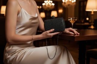 Elegancka czarna torebka wieczorowa z kryształkami