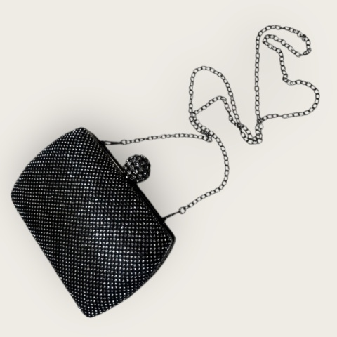 Elegancka czarna torebka wieczorowa z kryształkami