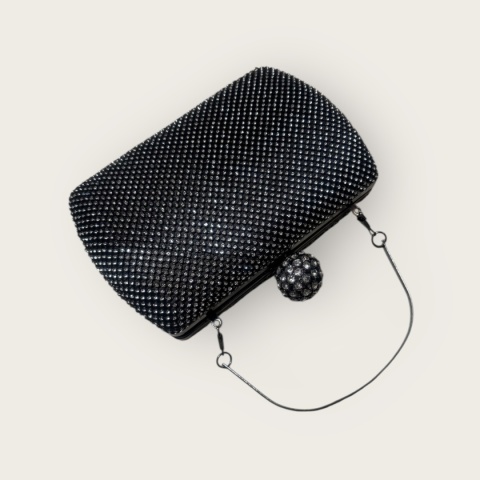 Elegancka czarna torebka wieczorowa z kryształkami