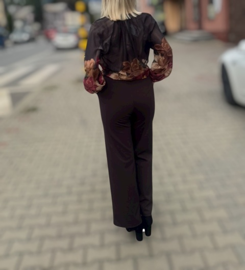 Eleganckie szerokie spodnie dzianinowe, ciemna czekolada