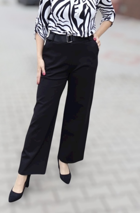 Eleganckie, szerokie spodnie dzianinowe, czarne