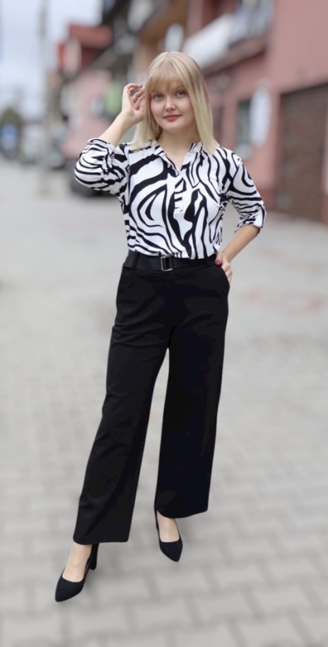 Eleganckie, szerokie spodnie dzianinowe, czarne