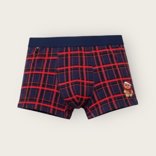 Granatowo-czerwone bokserki Moraj z motywem świątecznym i piernikowym akcentem