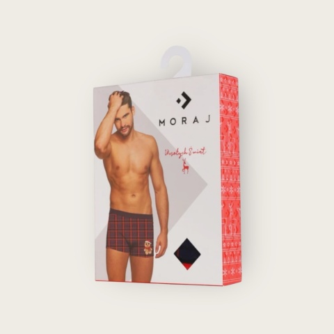 Granatowo-czerwone bokserki Moraj z motywem świątecznym i piernikowym akcentem