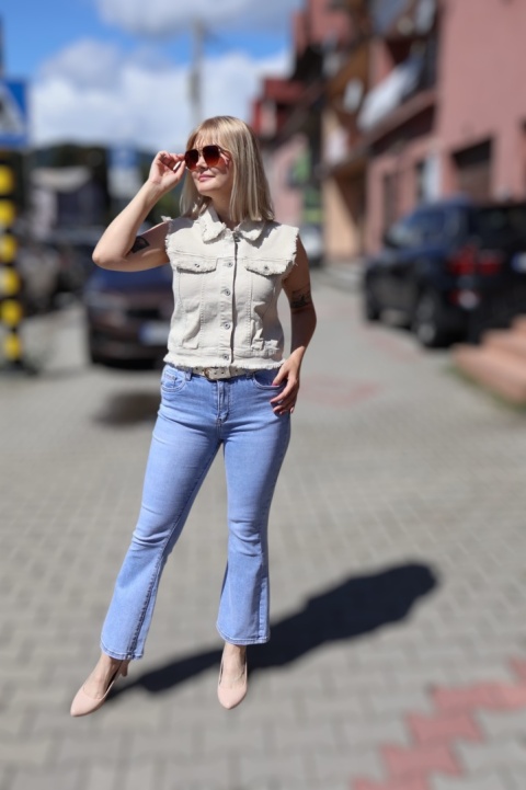 Kamizelka damska jeansowa beżowa