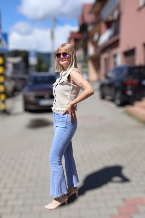 Kamizelka damska jeansowa beżowa