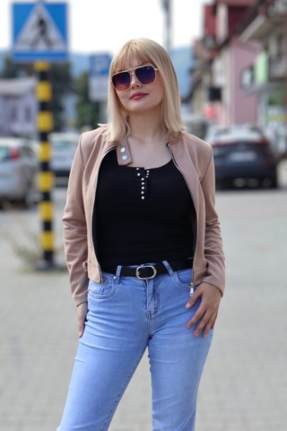 Kurtka ramoneska zamszowa ze stójką