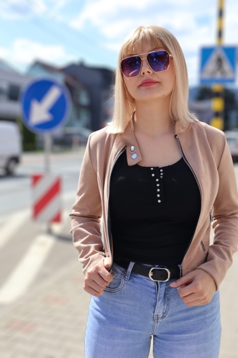 Kurtka ramoneska zamszowa ze stójką