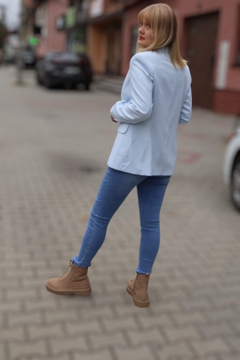 Marynarka w kratę zapinana na guzik, błękitna Sumada