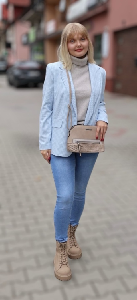 Marynarka w kratę zapinana na guzik, błękitna Sumada