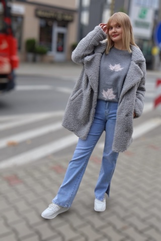 Płaszcz damski pluszowy szary oversize