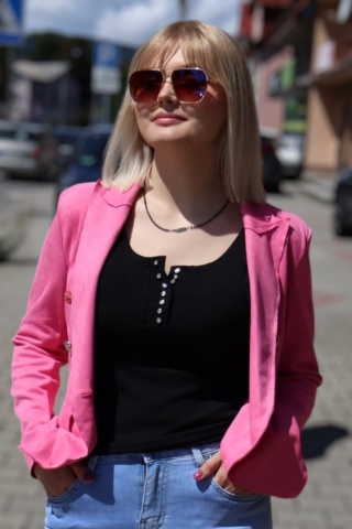 Zamszowa damska marynarka, różowa