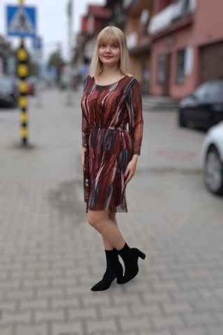 Sukienka damska wzorzysta, brązowa