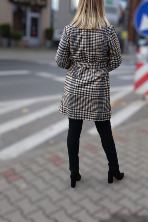 Stylowy płaszcz w kratę z guzikami, klasyczny płaszcz jesienny UNI