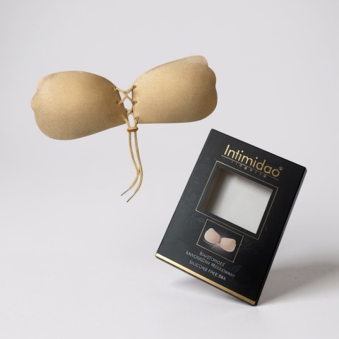 Samonośny biustonosz push-up z wiązaniem – Intimidao beżowy