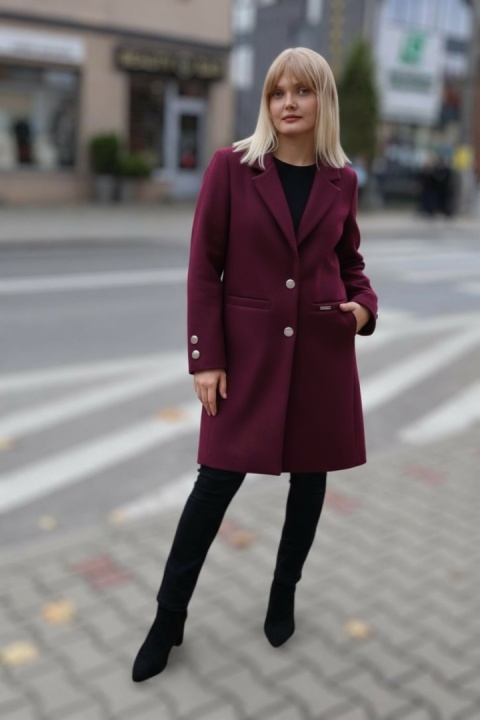 Stylowy płaszcz jesienno-zimowy w kolorze burgundowym