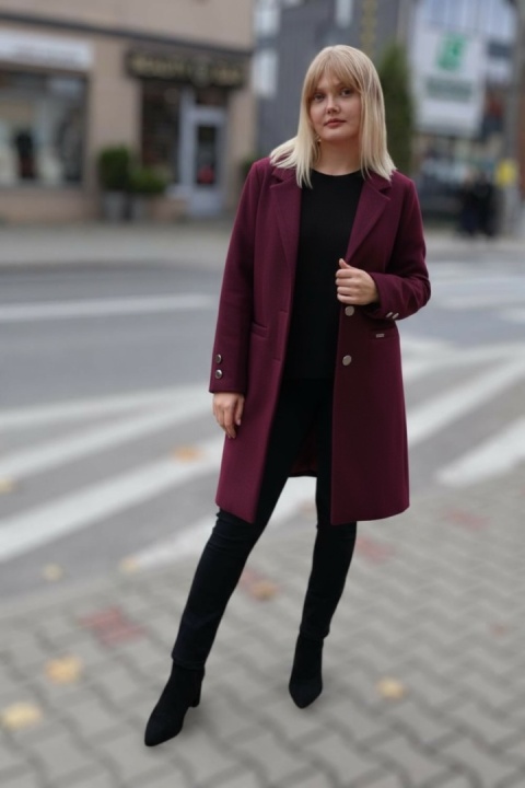 Stylowy płaszcz jesienno-zimowy w kolorze burgundowym