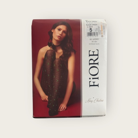 Rajstopy świąteczne Fiore Merry Christmas w choinki – czarne 40 den
