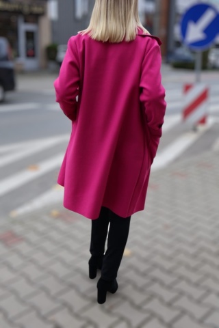 Stylowy płaszcz fuksjowy, modny płaszcz jesienny damski UNI zapinany na guzik
